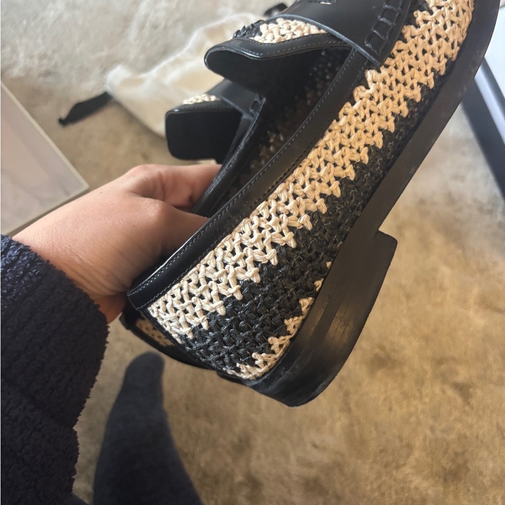 3.1 PHILLIP LIM Alexa leather-trimmed two-tone raffia loafers Size 11 - Picture 12 of 15